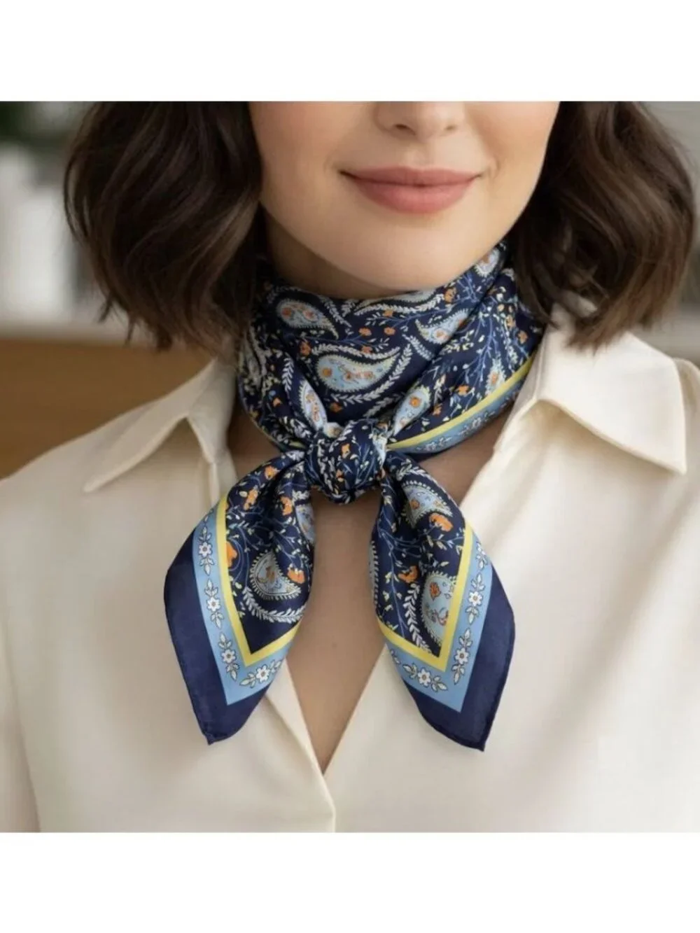 Luxury Silk Feel Square Scarf Elegant Floral Geometric Paisley Neck Wrap Bandana